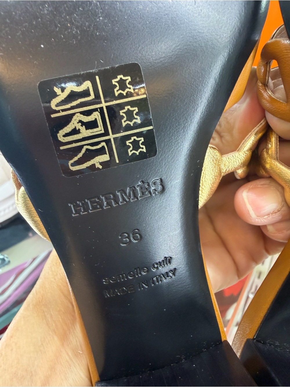 Hermes Tan Leather Chain-Link Slide Heels - Picture 11 of 12